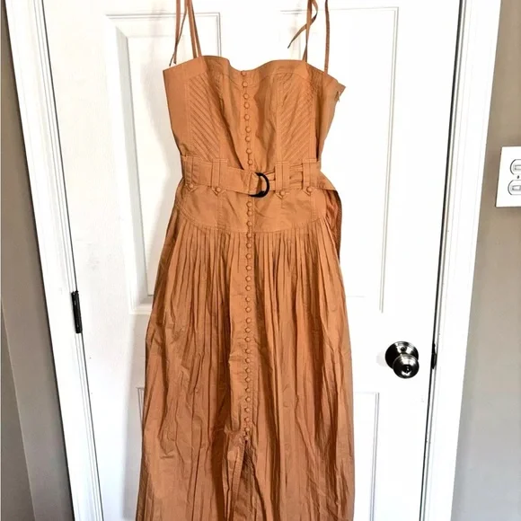 NWT Ulla Johnson Cosette Pleated Poplin Midi Dress w/Pockets Pale Peach Size 2 - Picture 6 of 13